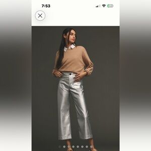Anthropologie Colette High-Rise Crop Wide-Leg Pants Maeve Metallic Faux-Leather